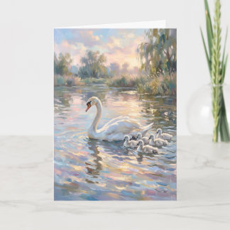 Elegant Mother Swan and Babies Mother's Day Holiday Card