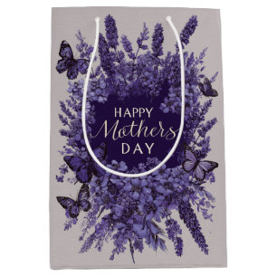 Elegant Mother's Day Card with Purple Lavender Medium Gift Bag