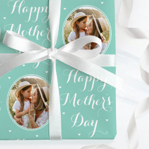 Elegant Mother's Day Custom Photo Mint Green Wrapping Paper