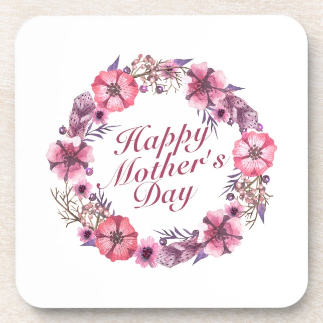Elegant Mother's Day Floral Wreath Coaster (Front)