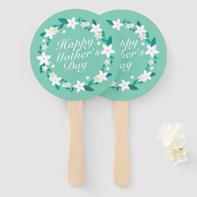 Elegant Mother's Day Floral Wreath | Hand Fan (Front and Back)