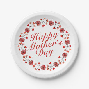 Elegant Mother's Day Floral Wreath Paper Plate