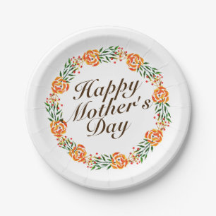 Elegant Mother's Day Floral Wreath Paper Plate