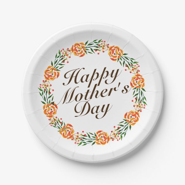 Elegant Mother's Day Floral Wreath Paper Plate (Front)