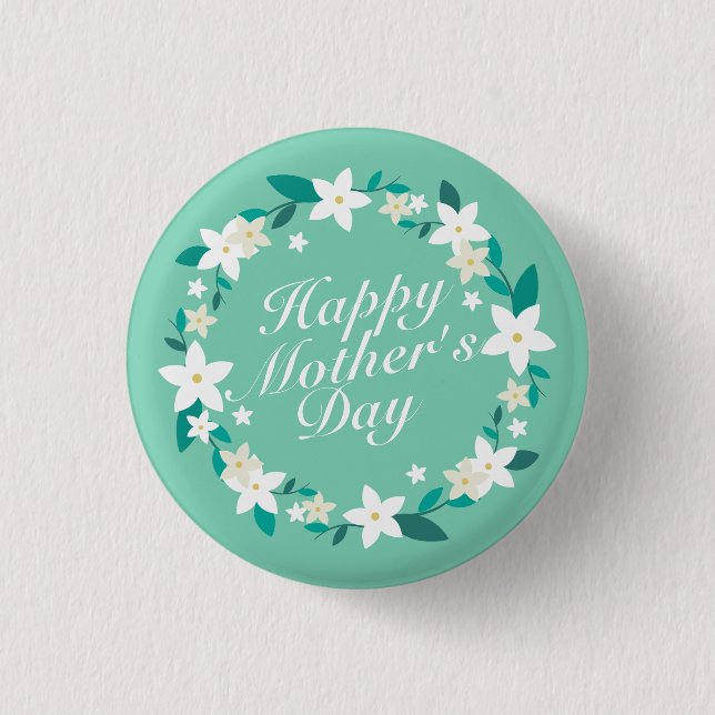 Elegant Mother's Day Floral Wreath | Pin Button (Front)