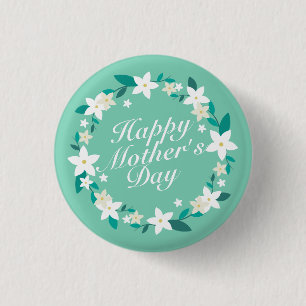Elegant Mother's Day Floral Wreath Pin Button