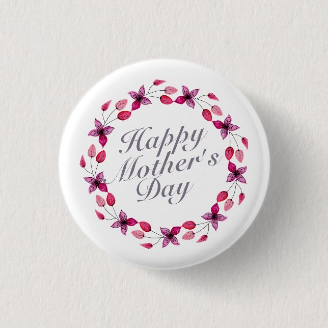Elegant Mother's Day Floral Wreath | Pin Button (Front)
