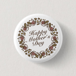 Elegant Mother's Day Floral Wreath Pin Button