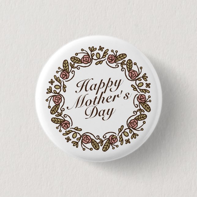 Elegant Mother's Day Floral Wreath | Pin Button (Front)