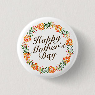 Elegant Mother's Day Floral Wreath   Pin Button