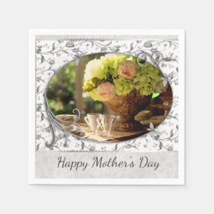 Elegant Mother's Day Grey Floral Paper Napkin