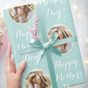 Elegant Mother's Day Personalised Photo Mint Green Wrapping Paper