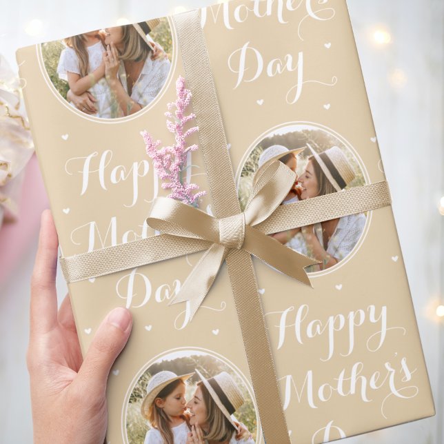 Elegant Mother's Day Personalised Photo Pale Gold Wrapping Paper (Creator Uploaded)