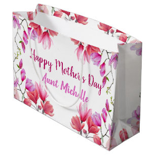 Elegant Mother's Day Watercolor Pink Floral Large Gift Bag