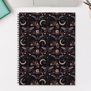 Elegant Moths Flowers and Moons Mystical Pattern Notebook