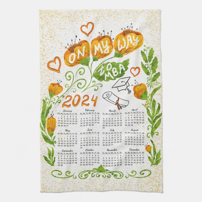 Elegant Motivational Student 2024 Calendar Tea Towel (Vertical)