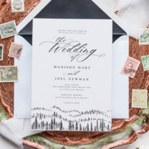 Elegant Mountain Forest Calligraphy Chic Wedding Invitation
