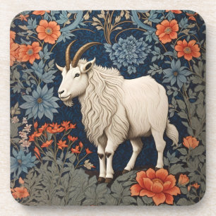 Elegant Mountain Goat William Morris Inspired Coaster