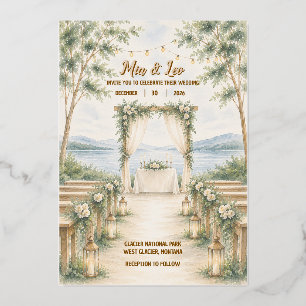 Elegant Mountain Lake Foil Wedding Invitation