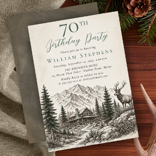 Elegant Mountain Lodge Woodland Deer 70th Birthday Invitation