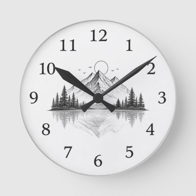 Elegant Mountain Nature Watch  Round Clock (Front)