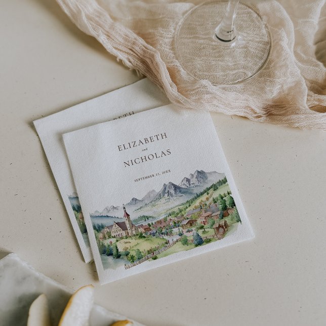 Elegant Mountain Village Town | Wedding Napkin (Creator Uploaded)