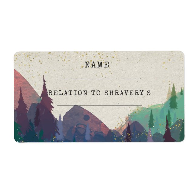 Elegant Mountain Wedding Guest Name Tags (Front)