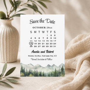 Elegant Mountains and Pines Wedding Calendar Save The Date