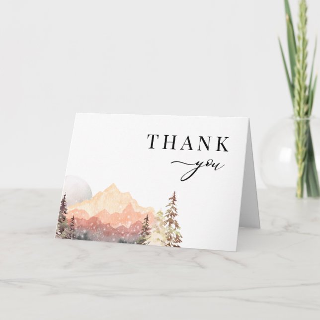 Elegant Mountains Calligraphy Photo Thank You Card (Front)