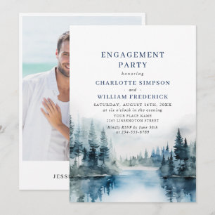 Elegant Mountains Forest Engagement Party Photo Invitation