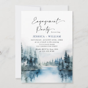 Elegant Mountains Forest Engagement Party Photo Invitation