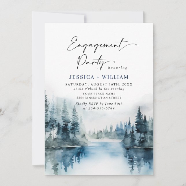 Elegant Mountains Forest Engagement Party Photo Invitation (Front)