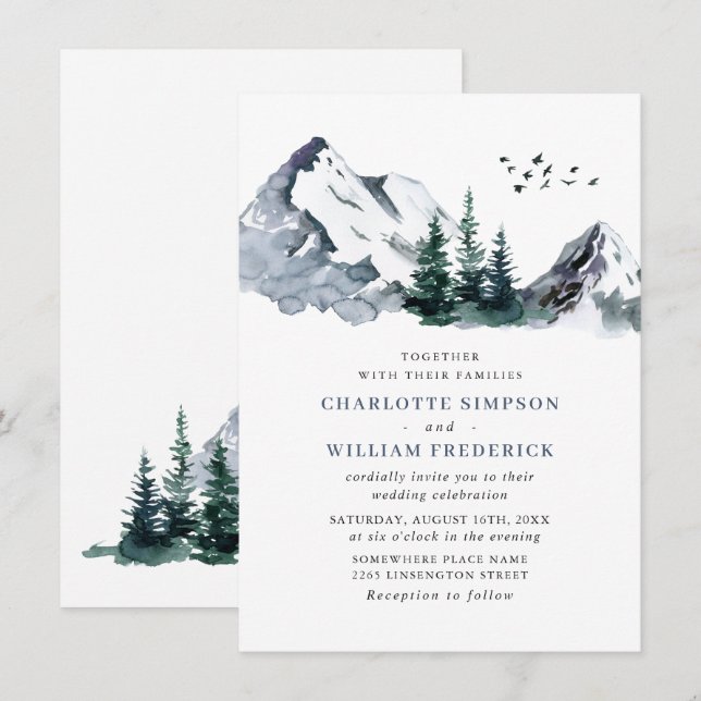 Elegant Mountains Forest Landscape Wedding Invitation (Front/Back)