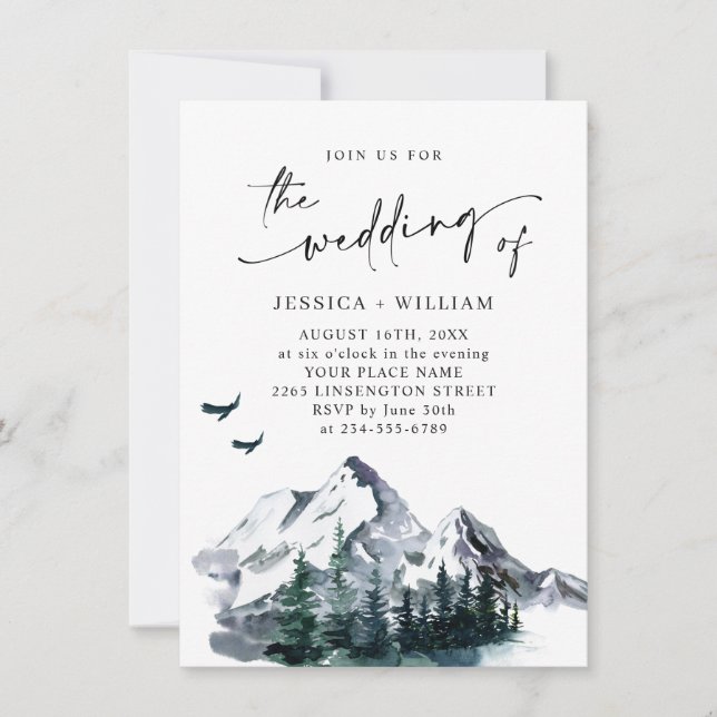 Elegant Mountains Forest Landscape Wedding Invitation (Front)
