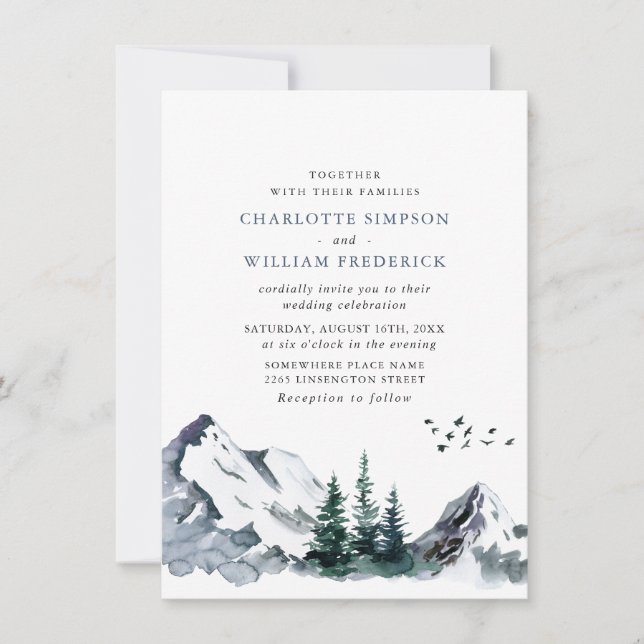 Elegant Mountains Forest Landscape Wedding Invitation (Front)