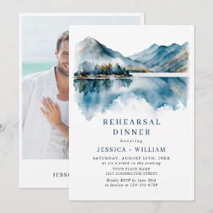 Elegant Mountains Forest Rehearsal Dinner Photo Invitation