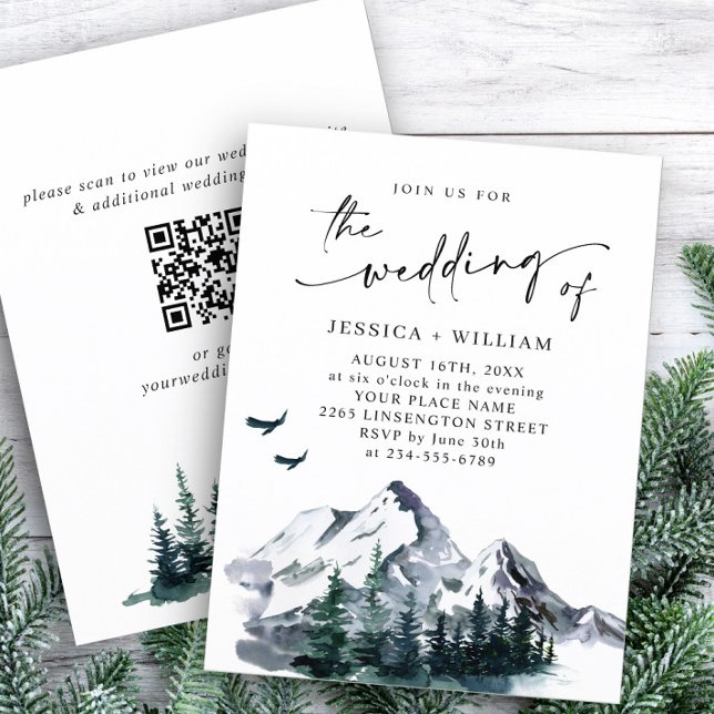 Elegant Mountains Forest Wedding QR code Invitation (Creator Uploaded)
