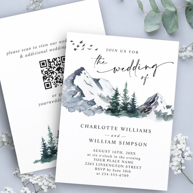 Elegant Mountains Forest Wedding QR code Invitation (Creator Uploaded)