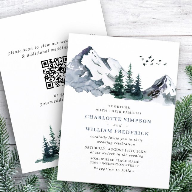 Elegant Mountains Forest Wedding QR code Invitation (Creator Uploaded)