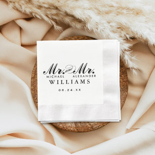 Elegant Mr. and Mr. Black Custom Wedding Monogram Napkin