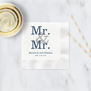 Elegant Mr and Mr Navy Grey Wedding Monogram Napkin