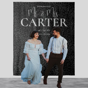 Elegant Mr and Mrs. Black Leopard Wedding Backdrop Tapestry