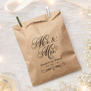 Elegant Mr and Mrs Black Script Kraft Wedding Favour Bags