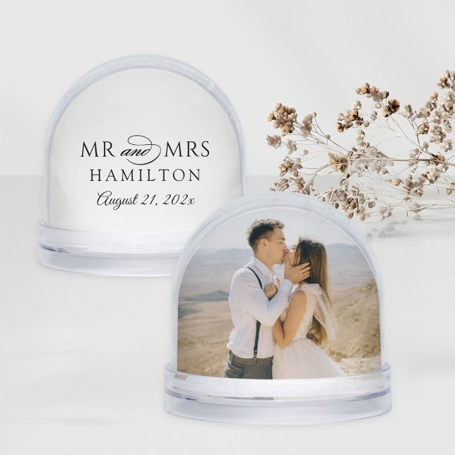 Elegant Mr and Mrs Black Wedding Monogram Photo Snowglobe (Creator Uploaded)