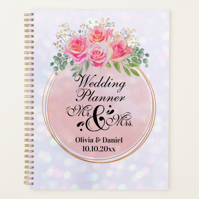 Elegant Mr and Mrs Blush Pink Flowers Wedding Planner (Front)