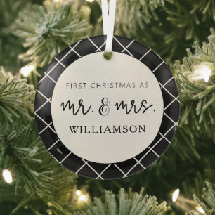 Elegant Mr. and Mrs. First Christmas Wedding Gift Glass Tree Decoration
