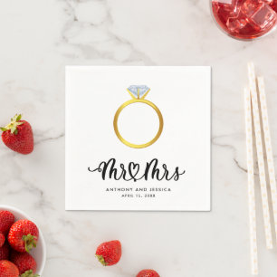 Elegant Mr and Mrs Gold Ring Wedding Celebration Napkin