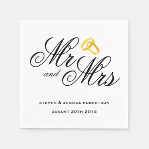 Elegant Mr and Mrs gold wedding ring napkins