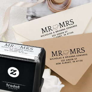 Elegant Mr and Mrs Heart Modern Return Address Self-inking Stamp