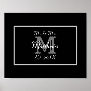 Elegant Mr and Mrs Monogram Black  Poster